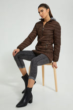Load image into Gallery viewer, Redtag-Brown-Padded-Jacket-With-Hoodie-Colour:Brown,-Filter:Women's-Clothing,-New-In,-New-In-Women,-Non-Sale,-S22A,-Section:Women,-Women-Jackets-Women's-