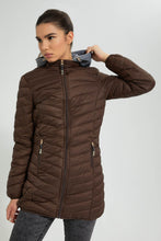 Load image into Gallery viewer, Redtag-Brown-Padded-Jacket-With-Hoodie-Colour:Brown,-Filter:Women's-Clothing,-New-In,-New-In-Women,-Non-Sale,-S22A,-Section:Women,-Women-Jackets-Women's-