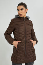 Load image into Gallery viewer, Redtag-Brown-Padded-Jacket-With-Hoodie-Colour:Brown,-Filter:Women's-Clothing,-New-In,-New-In-Women,-Non-Sale,-S22A,-Section:Women,-Women-Jackets-Women's-