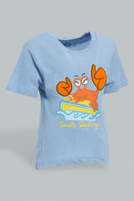 تنزيل الصورة على معرض الصور، Redtag-Blue-Crab-Slub-Short-Slv-Tshirt-All-Over-Prints-Infant-Boys-3 to 24 Months