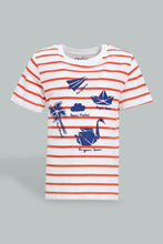 تنزيل الصورة على معرض الصور، Redtag-Red-Striped-Nautical-Short-Sleeve-Tshirt-All-Over-Prints-Infant-Boys-3 to 24 Months