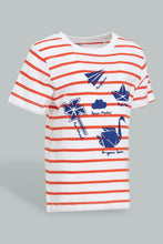 تنزيل الصورة على معرض الصور، Redtag-Red-Striped-Nautical-Short-Sleeve-Tshirt-All-Over-Prints-Infant-Boys-3 to 24 Months