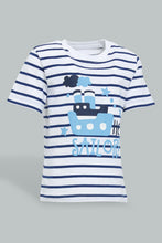 تنزيل الصورة على معرض الصور، Redtag-Blue-Striped-Nautical-Short-Sleeve-Tshirt-All-Over-Prints-Infant-Boys-3 to 24 Months