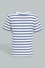 تنزيل الصورة على معرض الصور، Redtag-Blue-Striped-Nautical-Short-Sleeve-Tshirt-All-Over-Prints-Infant-Boys-3 to 24 Months