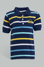 تنزيل الصورة على معرض الصور، Redtag-Navy-Striped-Short-Sleeve-Polo-Shirt-Striped-Infant-Boys-3 to 24 Months