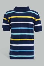 تنزيل الصورة على معرض الصور، Redtag-Navy-Striped-Short-Sleeve-Polo-Shirt-Striped-Infant-Boys-3 to 24 Months