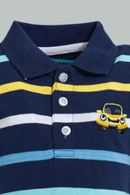 تنزيل الصورة على معرض الصور، Redtag-Navy-Striped-Short-Sleeve-Polo-Shirt-Striped-Infant-Boys-3 to 24 Months
