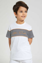 تنزيل الصورة على معرض الصور، Redtag-White-Panelled-T-Shirt-And-Short-Set-Sets-Boys-2 to 8 Years