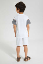 تنزيل الصورة على معرض الصور، Redtag-White-Panelled-T-Shirt-And-Short-Set-Sets-Boys-2 to 8 Years
