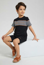 تنزيل الصورة على معرض الصور، Redtag-Black-Panelled-T-Shirt-And-Short-Set-Sets-Boys-2 to 8 Years