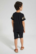 تنزيل الصورة على معرض الصور، Redtag-Black-Tiger-Print--T-Shirt-And-Short-Sets-Boys-2 to 8 Years