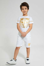 تنزيل الصورة على معرض الصور، Redtag-White-Tiger-Print--T-Shirt-And-Short-Sets-Boys-2 to 8 Years