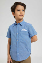 Load image into Gallery viewer, Redtag-Blue-Short-Sleeve-Pocket-Square-Shirt-Casual-Shirts-Boys-2 to 8 Years