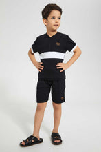 Load image into Gallery viewer, Redtag-Black-Henley-And-Short-Set-Sets-Boys-2 to 8 Years