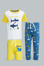 تنزيل الصورة على معرض الصور، Redtag-White-And-Navy-3-Pack-Shark-Pyjama-Set-Set-Pyjama-Sets-Infant-Boys-3 to 24 Months