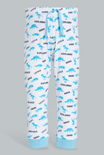 تنزيل الصورة على معرض الصور، Redtag-White-And-Blue-Dino-4-Pack-Long-Pyjama-Set-Set-Pyjama-Sets-Infant-Boys-3 to 24 Months