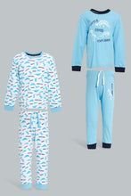 تنزيل الصورة على معرض الصور، Redtag-White-And-Blue-Dino-4-Pack-Long-Pyjama-Set-Set-Pyjama-Sets-Infant-Boys-3 to 24 Months