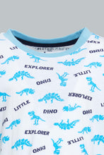 تنزيل الصورة على معرض الصور، Redtag-White-And-Blue-Dino-4-Pack-Long-Pyjama-Set-Set-Pyjama-Sets-Infant-Boys-3 to 24 Months