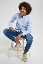 Load image into Gallery viewer, Redtag-Sky-Blue-Seer-Sucker-Stripe-Casual-Shirt-Casual-Shirts-Senior-Boys-9 to 14 Years