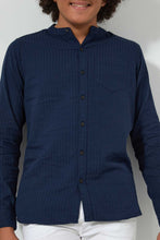 Load image into Gallery viewer, Redtag-Navy-Seer-Sucker-Solid-Casual-Shirt-Casual-Shirts-Senior-Boys-9 to 14 Years