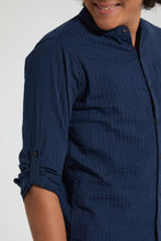 Load image into Gallery viewer, Redtag-Navy-Seer-Sucker-Solid-Casual-Shirt-Casual-Shirts-Senior-Boys-9 to 14 Years