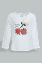 تنزيل الصورة على معرض الصور، Redtag-White-Cherry-Print-Embellished-T-Shirt-Embellished-Infant-Girls-3 to 24 Months