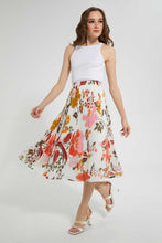Load image into Gallery viewer, White Floral Pleated Skirt