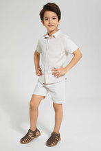 تنزيل الصورة على معرض الصور، Redtag-Stone-Stripe-Panelled-Shirt-And-Short-Set-Sets-Boys-2 to 8 Years