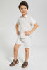 Redtag-Stone-Stripe-Panelled-Shirt-And-Short-Set-Sets-Boys-2 to 8 Years
