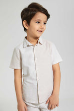 تنزيل الصورة على معرض الصور، Redtag-Stone-Stripe-Panelled-Shirt-And-Short-Set-Sets-Boys-2 to 8 Years
