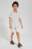 Redtag-Stone-Stripe-Panelled-Shirt-And-Short-Set-Sets-Boys-2 to 8 Years