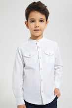تنزيل الصورة على معرض الصور، Redtag-White-Double-Pocket-Mandarin-Collar-Shirt-Casual-Shirts-Boys-2 to 8 Years