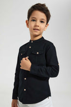 تنزيل الصورة على معرض الصور، Redtag-Black-Double-Pocket-Mandarin-Collar-Shirt-Casual-Shirts-Boys-2 to 8 Years