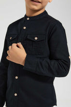 تنزيل الصورة على معرض الصور، Redtag-Black-Double-Pocket-Mandarin-Collar-Shirt-Casual-Shirts-Boys-2 to 8 Years
