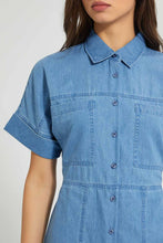 Load image into Gallery viewer, Redtag-Blue-Chambray-Shirt-Dress-Dresses-Women's-
