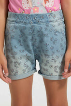 تنزيل الصورة على معرض الصور، Redtag-Blue-Aop-Short-Casual-Shorts-Girls-2 to 8 Years