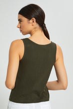 تنزيل الصورة على معرض الصور، Redtag-Khaki-Sleeveless-Ribbed-T-Shirt-Plain-Women's-