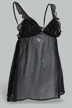 تنزيل الصورة على معرض الصور، Redtag-Black-Plain-Non-Padded-Frill-Babydoll-With-Thong-Babydolls-Women's-