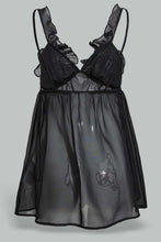 تنزيل الصورة على معرض الصور، Redtag-Black-Plain-Non-Padded-Frill-Babydoll-With-Thong-Babydolls-Women's-