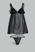 تنزيل الصورة على معرض الصور، Redtag-Black-Plain-Non-Padded-Frill-Babydoll-With-Thong-Babydolls-Women's-