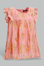 Load image into Gallery viewer, Redtag-Light-Coral-Foil-Printed-Pleated-Blouse-Blouses-Infant-Girls-3 to 24 Months
