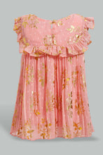 Load image into Gallery viewer, Redtag-Light-Coral-Foil-Printed-Pleated-Blouse-Blouses-Infant-Girls-3 to 24 Months