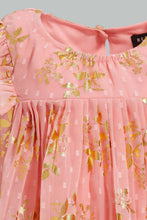 Load image into Gallery viewer, Redtag-Light-Coral-Foil-Printed-Pleated-Blouse-Blouses-Infant-Girls-3 to 24 Months