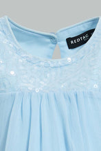 تنزيل الصورة على معرض الصور، Redtag-Blue-Fluter-Sleeves-Front-Sequins-Blouse-Blouses-Infant-Girls-3 to 24 Months