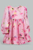 Redtag-Pink-Tiered-Full-Sleeveless-Printed-Dress-Dresses-Infant-Girls-3 to 24 Months