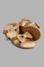 Load image into Gallery viewer, Redtag-Brown-Bow-Sandal-Sandals-Girls-3 to 5 Years
