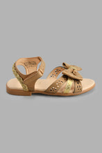 Load image into Gallery viewer, Redtag-Brown-Bow-Sandal-Sandals-Girls-3 to 5 Years