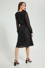تنزيل الصورة على معرض الصور، Redtag-Black-Shimmer-Wrap-Dress-Dresses-Women's-