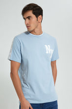 Load image into Gallery viewer, Redtag-Blue-Shoulder-Panel-T-Shirt-Colour:Blue,-Filter:Men's-Clothing,-Men-T-Shirts,-New-In,-New-In-Men,-Non-Sale,-S22B,-Section:Men-Men's-