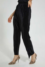 Load image into Gallery viewer, Redtag-Black-Plisse-Trouser-Trousers-Women's-